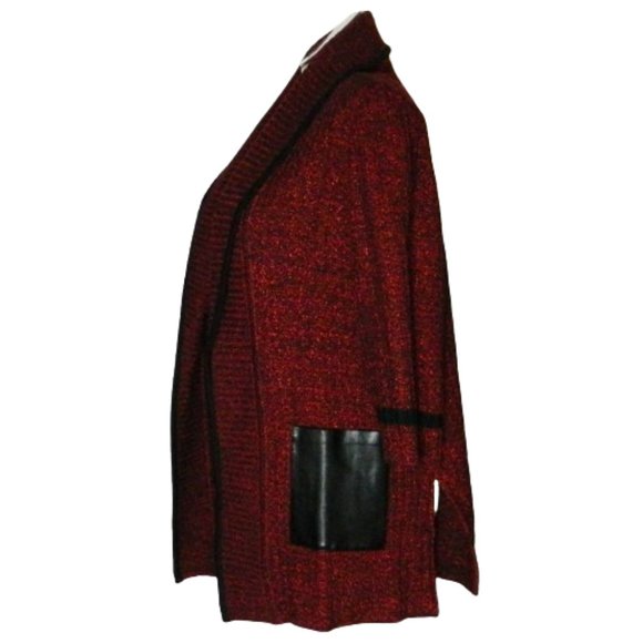 Ming Wang $270 52324 Dub Red & Black Ribbed Knit Open Cardigan Sz 0X NWT ! - Picture 3 of 5